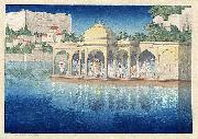 Prayers at Sunset, Udaipur, India, woodblock print by Charles W. Bartlett, 1919, Honolulu Academy of Arts Charles W. Bartlett